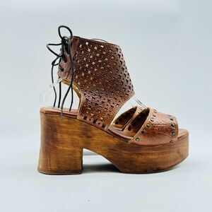 Bed Stu Shoes Womens 9 Brown Perforated Leather Free People Mali Platform Heels